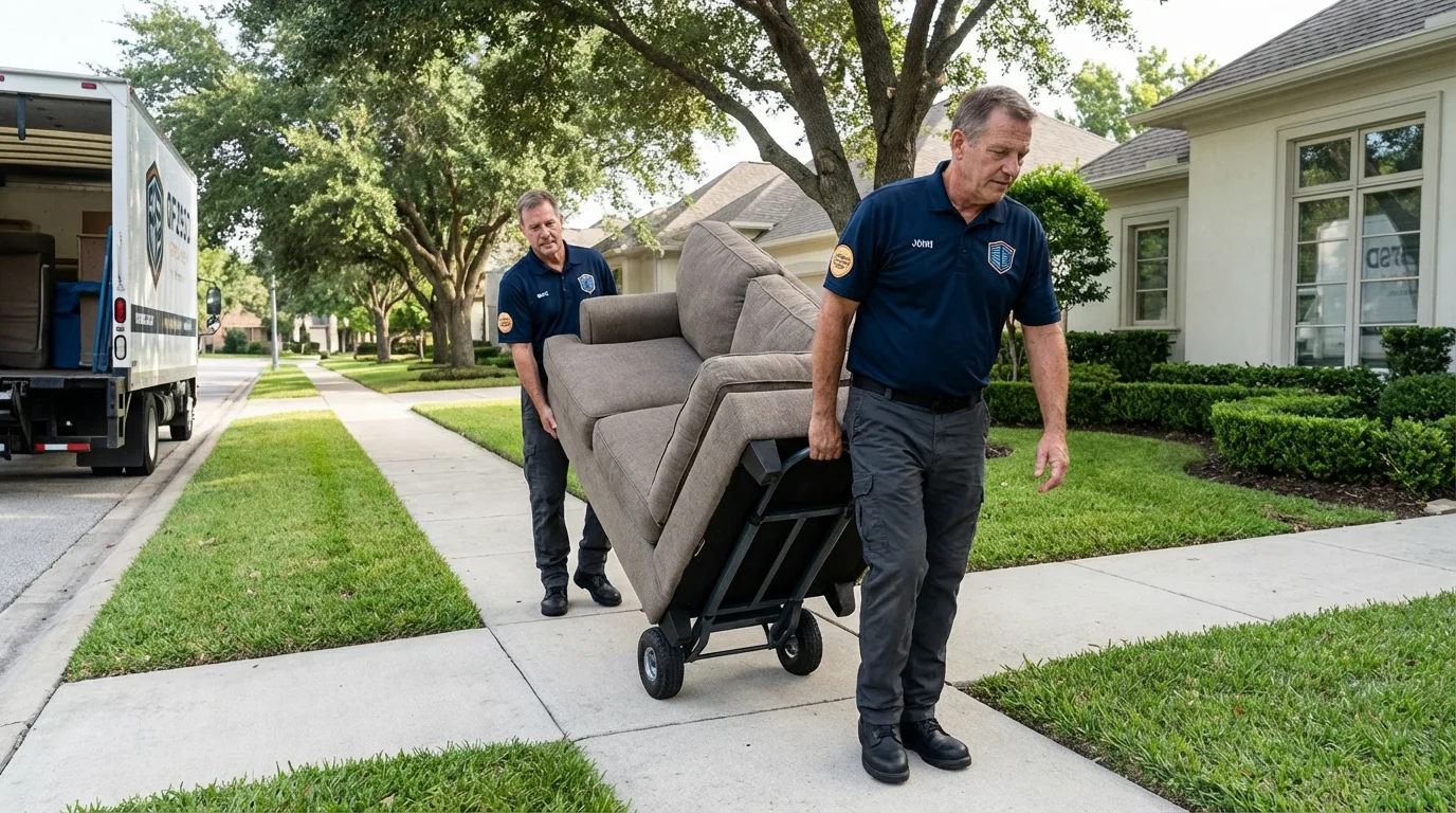 Local residential moving crew loading furniture in Cullen, LA